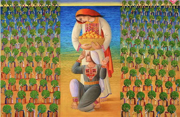Sliman Mansour, Orange Fields, 2014